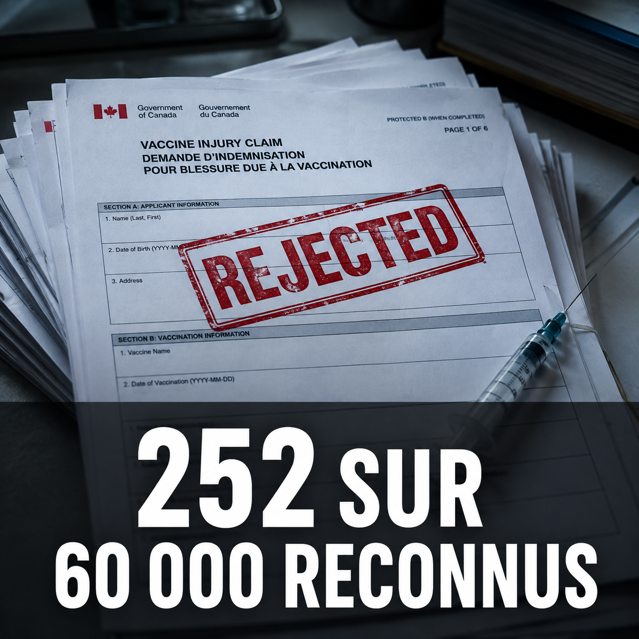 252 blessures vaccinales indemnisées sur 60 000 signalements au Canada
