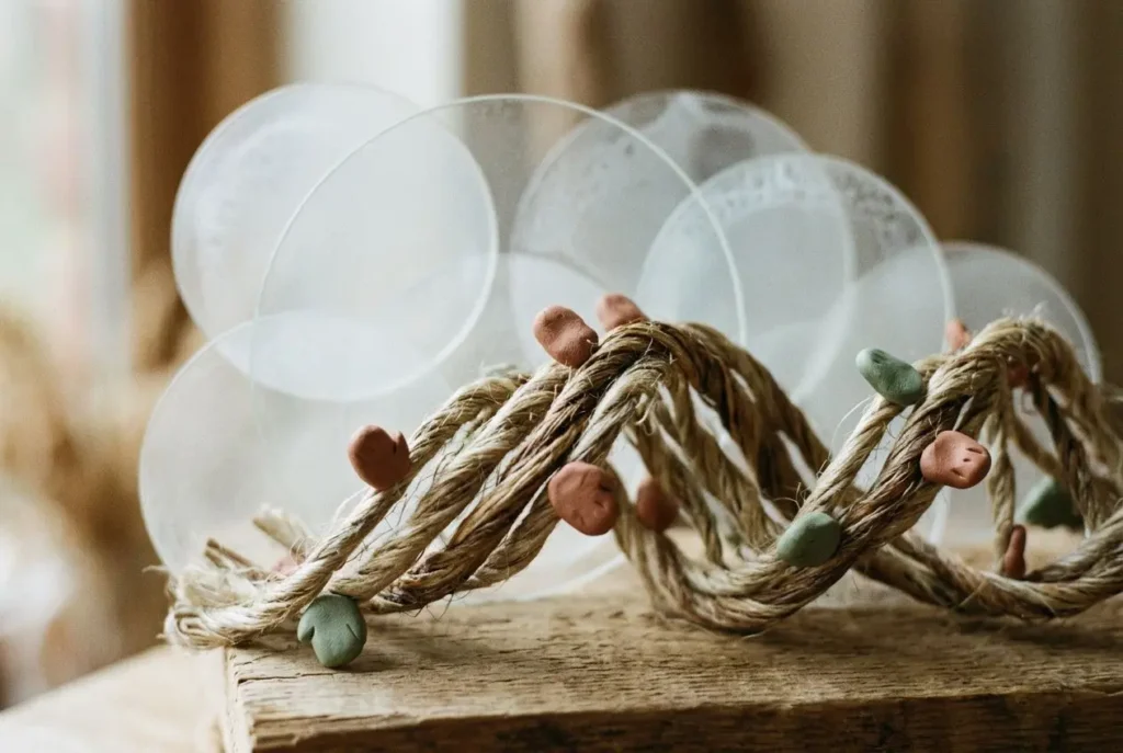 Épigénétique nutrition: brins de corde et bulles avant-traversant, suggérant les mécanismes épigénétiques autour de l’alimentation et des nutriments.